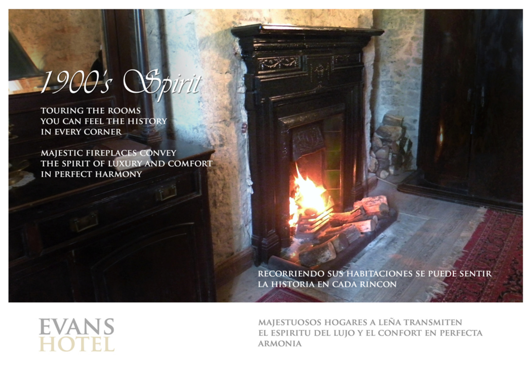 Evans Hotel fireplace